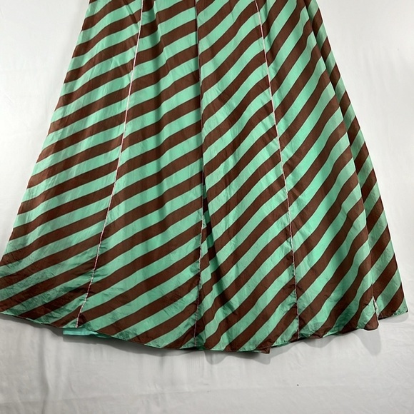 Anthropologie Anupamaa Brown and Mint Green Silk Maxi Skirt - Picture 3 of 12